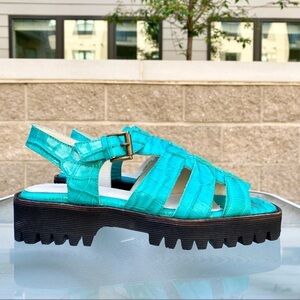 Free People Intentionally Blank Haddie Fisherman Platform Sandals Blue Womens 9